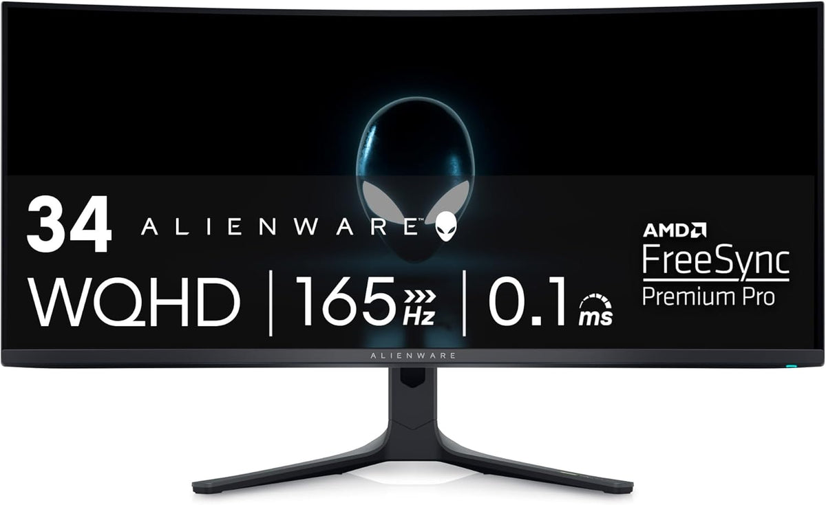 Alienware AW3423DWF Curved QD-OLED Gaming Monitor - 34-inch Quantum Dot OLED 0.1Ms 165Hz 21:9 Curved Display, 99.3% DCI-P3 Color Gamut, VESA DisplayHDR True Black 400, AMD FreeSync Premium Pro - Black