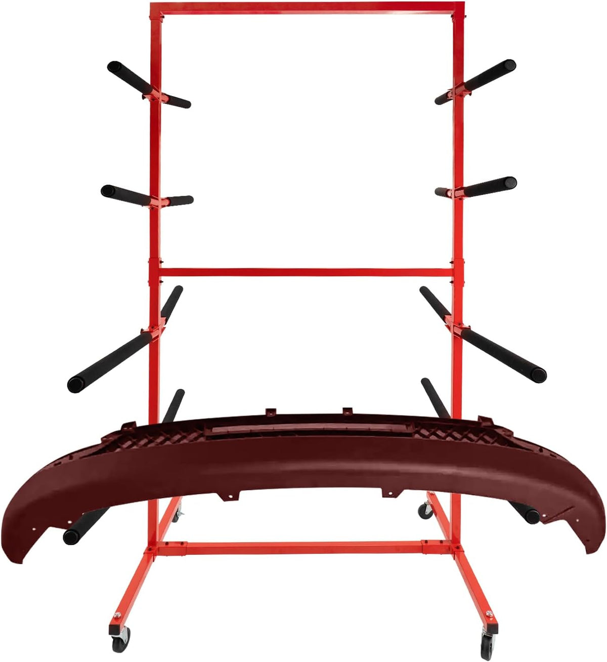 Mobile Bumper Storage Rack, 8 Pairs of Arms Double Sided Bumper Stand with Lockable Wheels, Heavy Duty Utility Bumper Storage Dolly Length Adjustable for Automobile Parts Accessories, Red