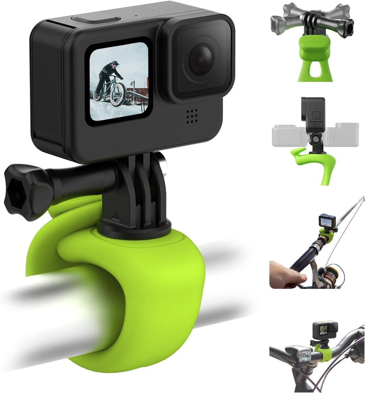 TELESIN Camera 360 Strap Mount Flexible Wrap Band Bike Motorcycle Handlebar Tube Roll Bar Stick Pole Ski Holder Accessories for GoPro Max Hero 13 12 11 10 9 Insta360 Ace Pro X3 DJI Action 3 4 Pocket
