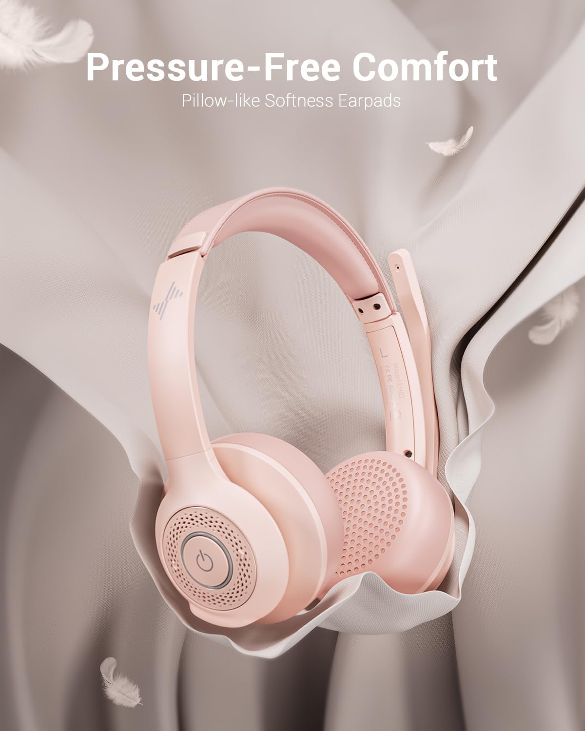 Wireless Headset with AI Noise Cancelling Microphone Bluetooth Headset - Bluetooth V5.2 Headphones with USB Dongle & Mic Mute for Computer/Laptop/PC/iPhone/Android/Cell Phones (Pink)