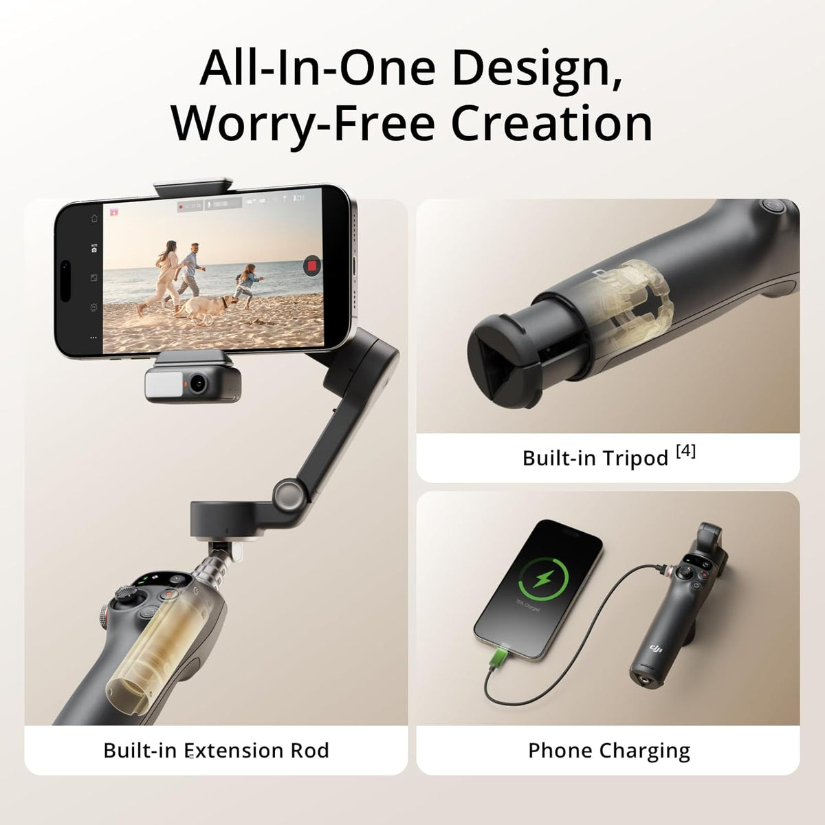 DJI Osmo Mobile 7P Gimbal Stabilizer for iPhone, Android, Native Tracking, Lighting, 3-Axis Phone Gimbal, Quick Launch, One-Tap Edit, Built-in Extension Rod & Tripod, 10hrs Use, Phone Charging