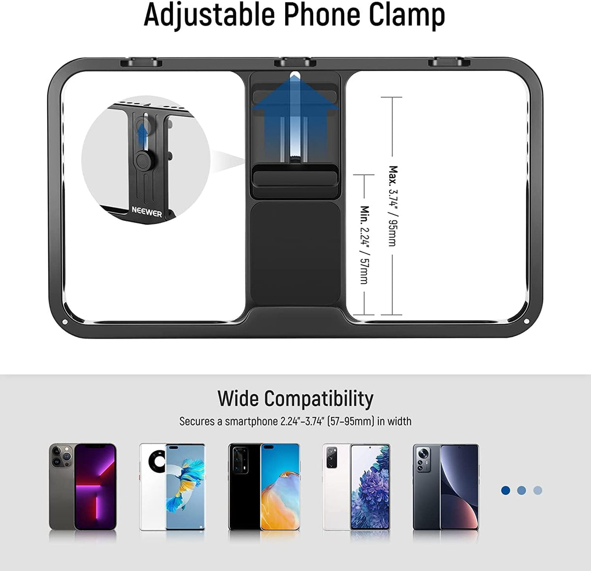 NEEWER Phone Stabilizer Video Rig Kit, Aluminum Handheld Phone Cage with Silicone Handles&Adjustable Phone Clip Compatible with iPhone 14 Plus 14 Pro Max 13 Pro Max Samsung for Vlogging Live Streaming