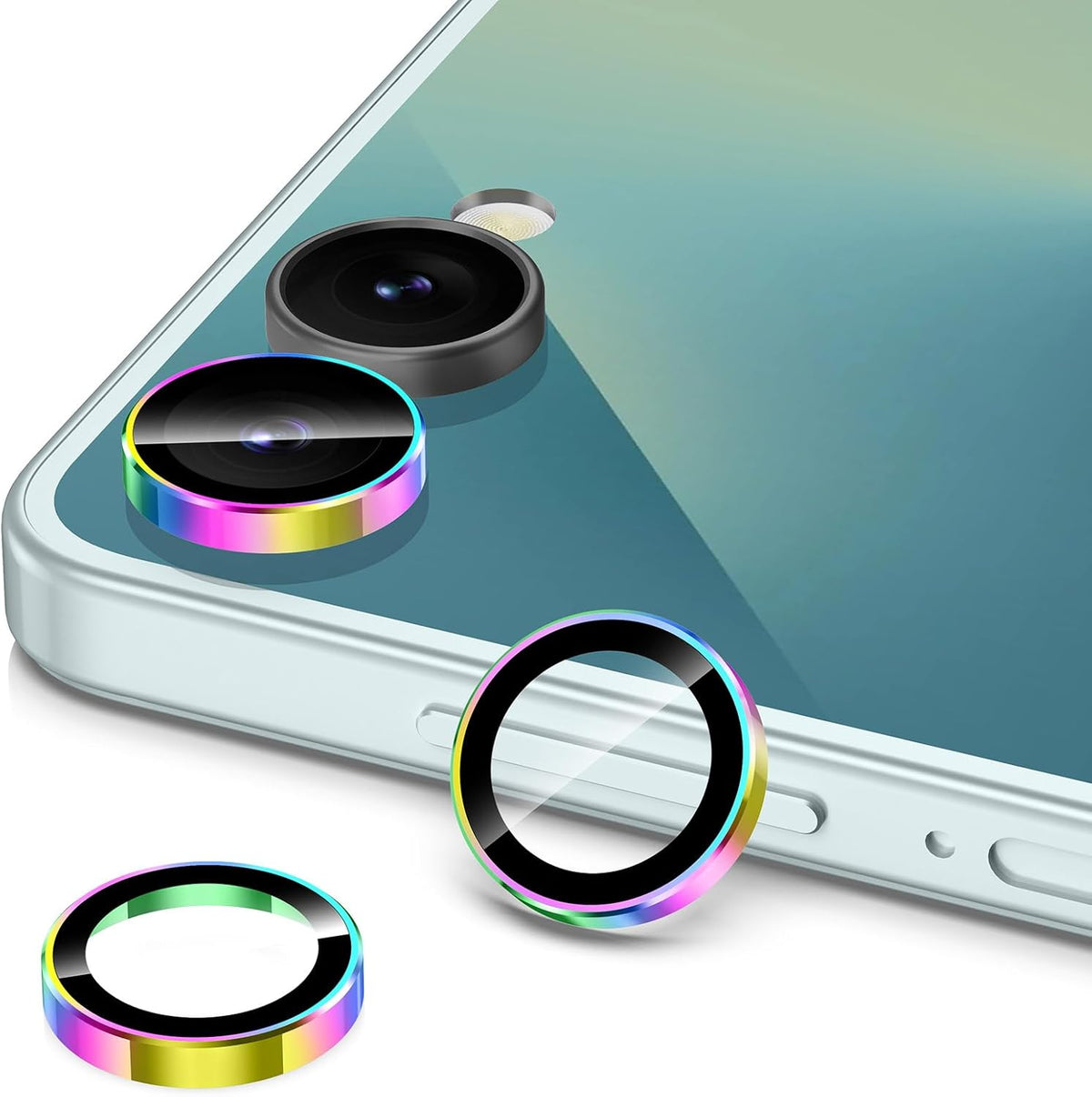 for Samsung Galaxy Z Flip 7 Camera Lens Protector, Individual Metal Ring Tempered Glass Lens Cover, [Strong Adsorption] Scratch Resistant Ultra-Thin HD Clear Lens Cover, 1 Set-Colorful Ring