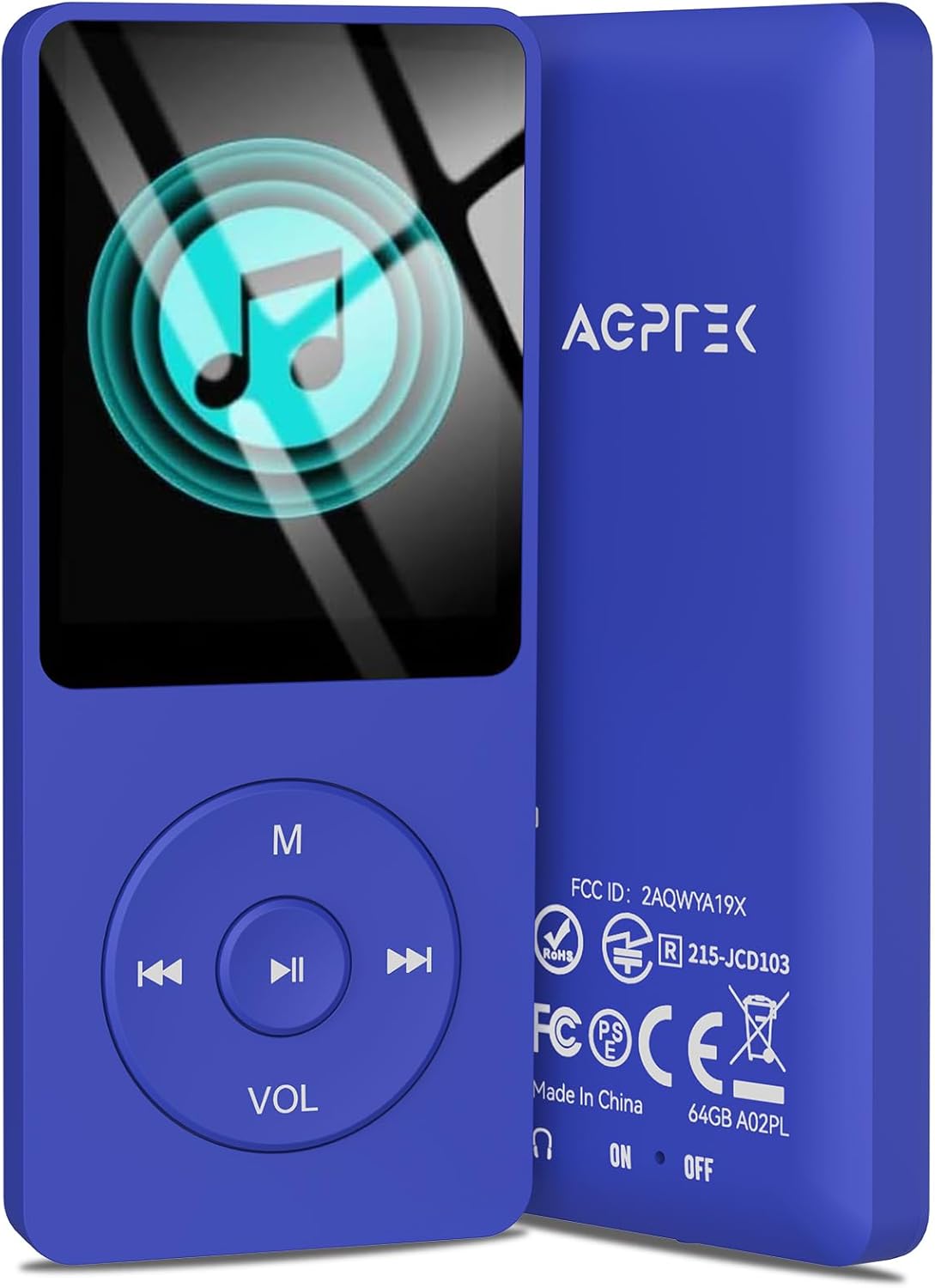 AGPTEK A02PL 64GB MP3 70 128GB(Deep Player, Hours Playback Lossless Sound Music Player, Supports up to Blue)