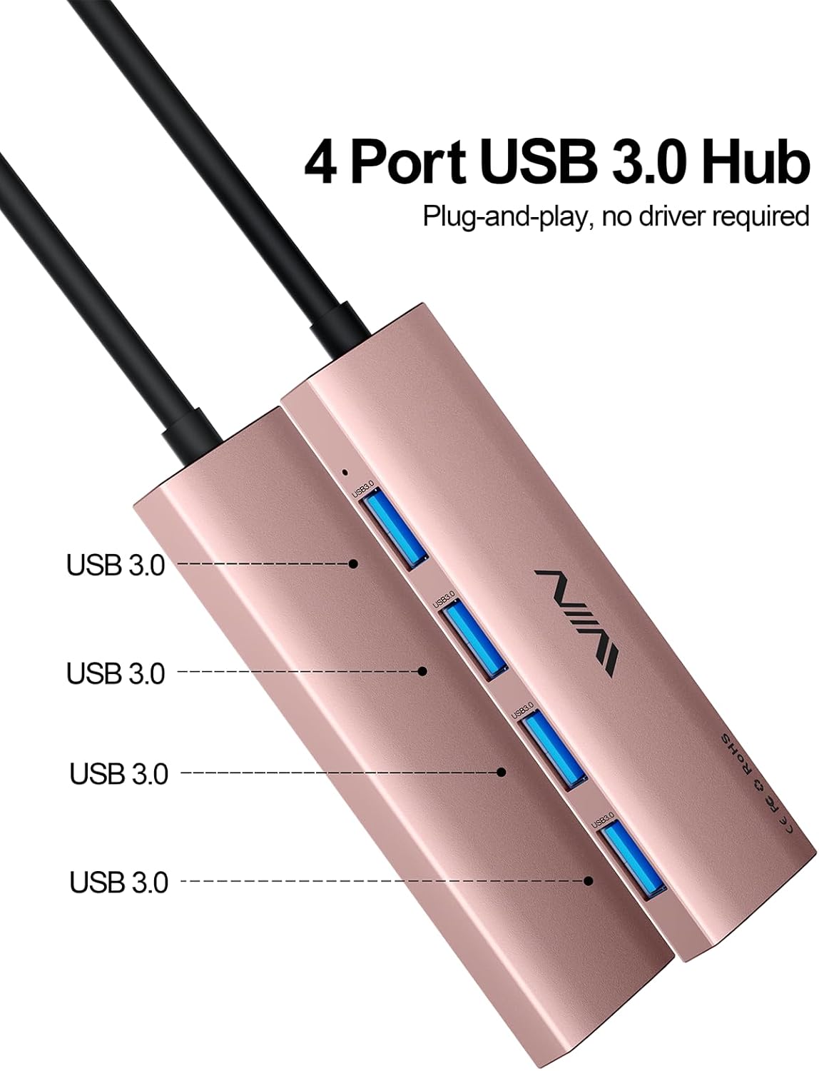 USB 3.0 Hub,4 Port USB Splitter Extender Portable Adapter Multiport Data Hub for Laptop,Xbox, Flash Drive,HDD,Console,Camera,Keyborad,Mouse Windows,Mac OS PC,Not Designed to Charge Devices-Pink