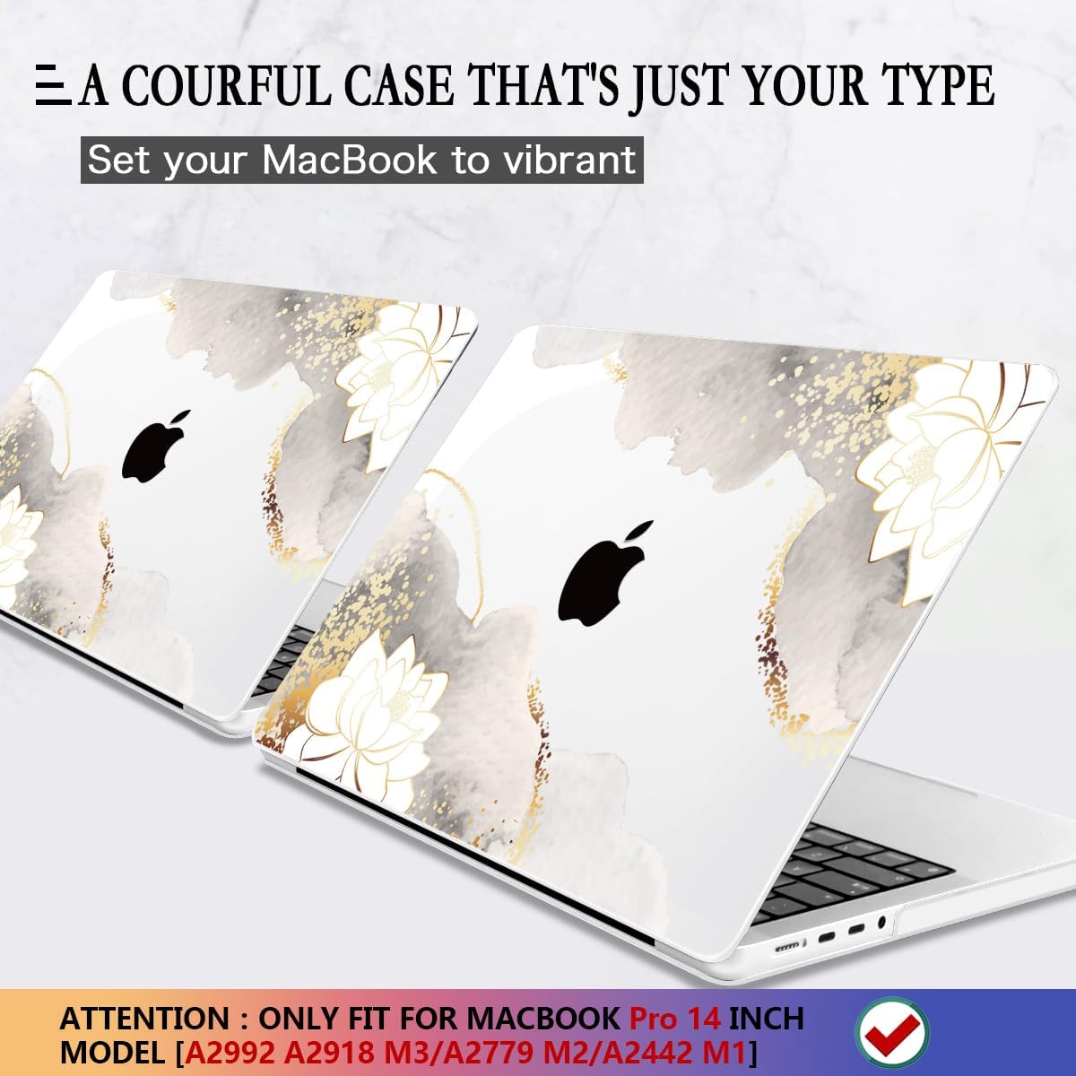 CISSOOK Compatible with MacBook Pro 14 inch Case 2024 2023-2021 Release Model: M4 A3112 A3185 A3401 M3 A2992 A2918 M2 A2779 A2442 M1 Pro/Max, Lotus Hard Shell Case for MacBook Pro 14 with Touch ID