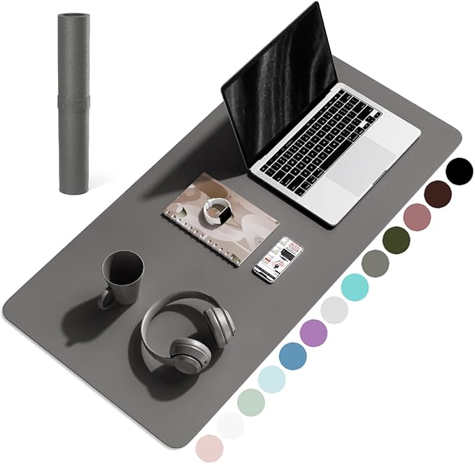 YSAGi Non-Slip Leather Desk Pad, Waterproof Laptop Computer Desk Keyboard Mat, Table Protector Blotter Mat, Large Mouse Pad for Office/Work/Home/Decor(Dark Gray, 31.5" x 15.7")