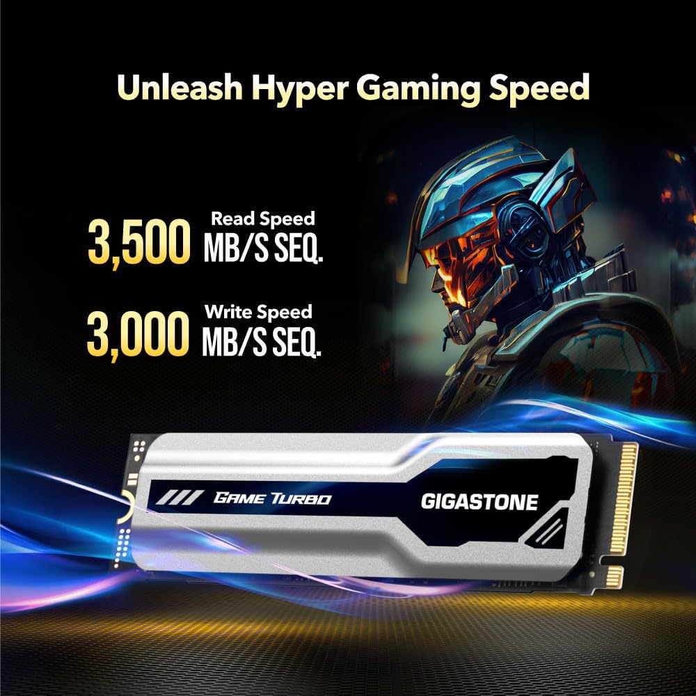 Gigastone M.2 SSD 2TB PCIe 3.0 NVMe SSD 3,500MB/s Internal Gaming Solid State Hard Drive Turbo Speed Heatsink Cooling Heat Dissipation PC Laptop Storage for Gamers Video Editing Creators