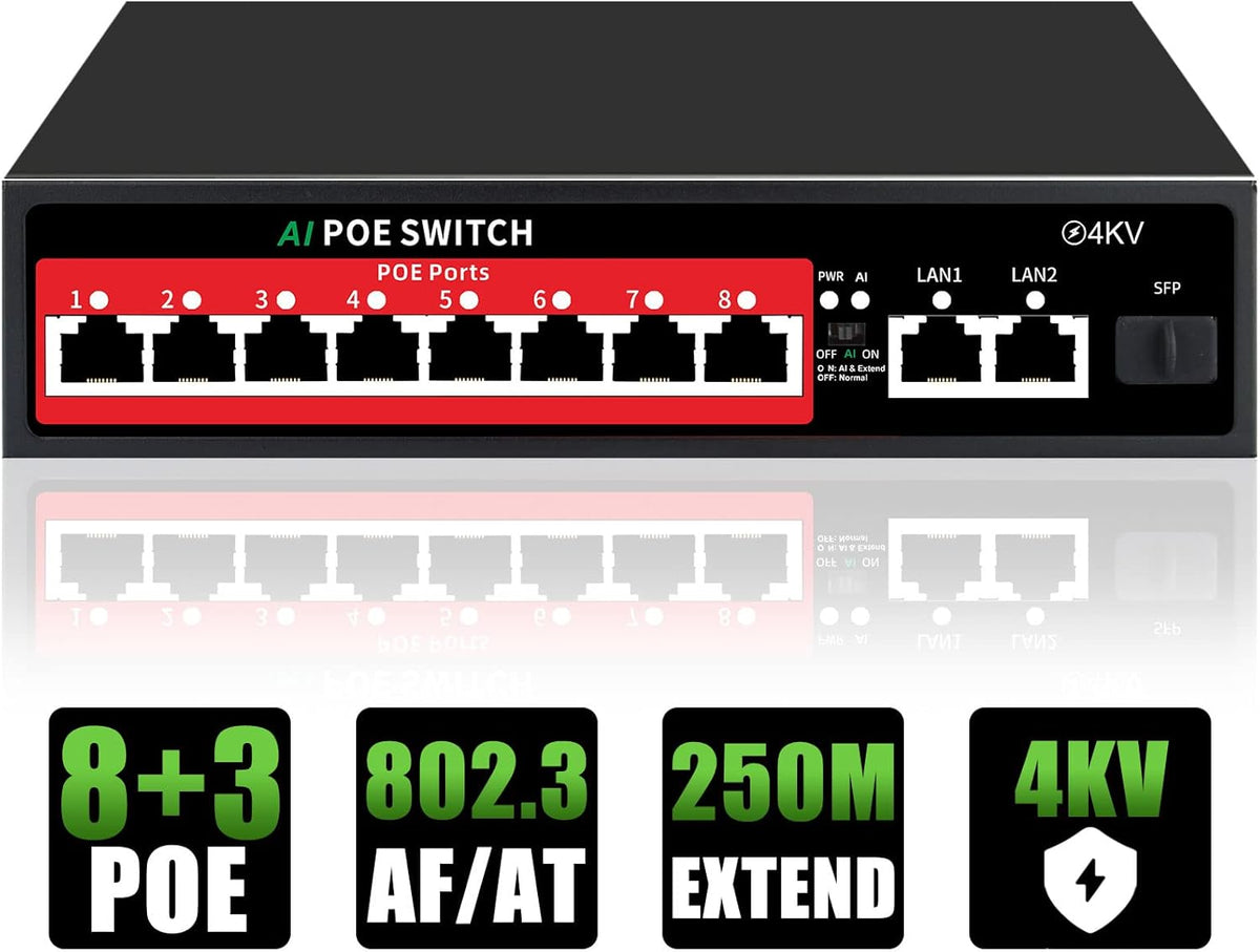8 Port PoE+ Switch | Easy Smart Managed Ethernet Switch | Support VLAN, QoS | 120W Total PoE Budget | Fanless Metal | Plug & Play (Desktop/Wall Mount)