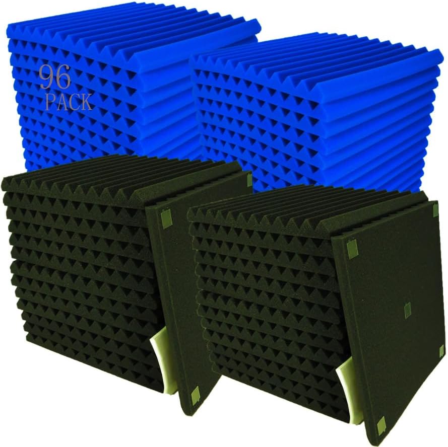 96 Pack Black/BLUE 12 "X 12 "X1" Acoustic Panels Studio Soundproofing Foam Wedge Tiles,