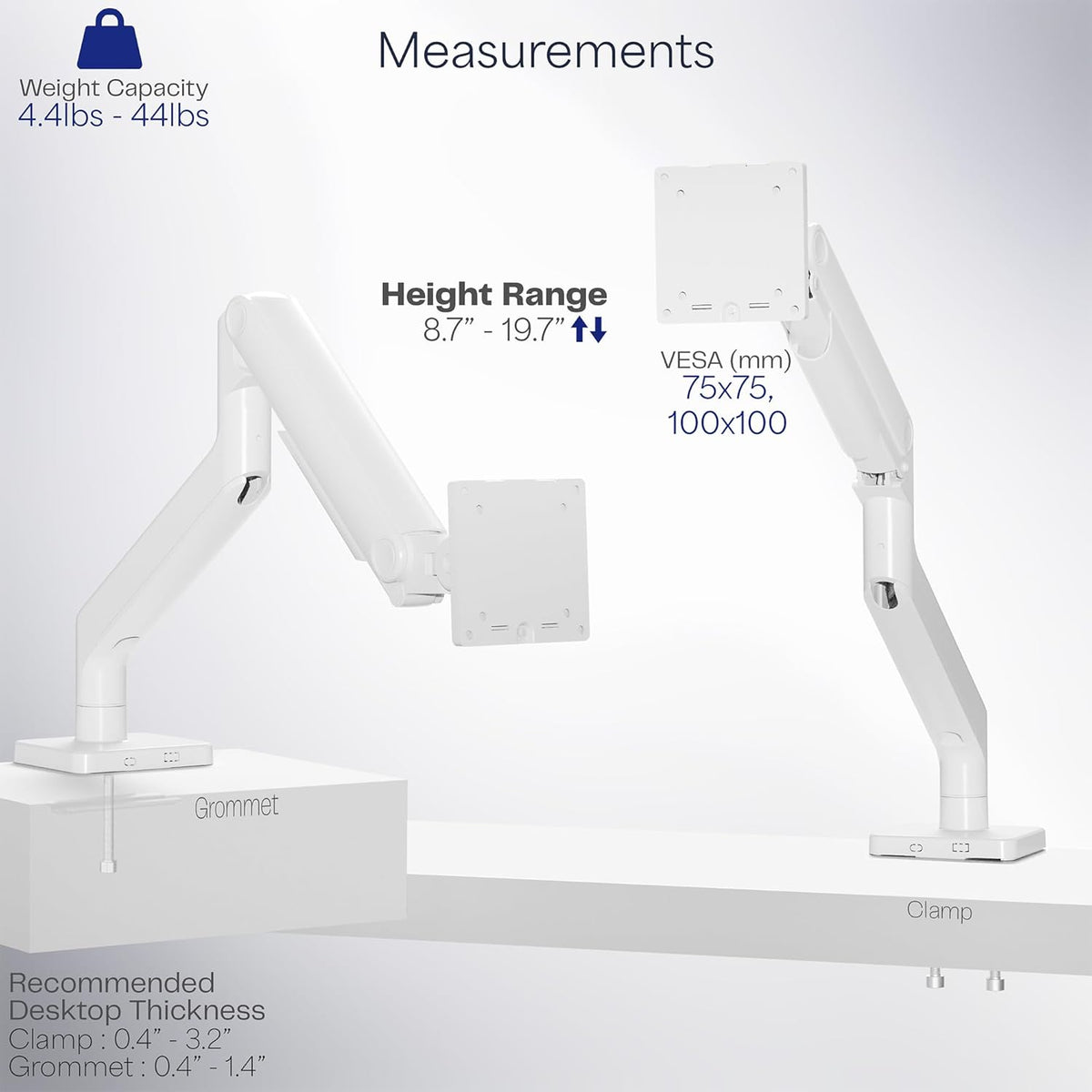 VIVO Heavy Duty Aluminum Ultrawide Monitor Tension Arm for up to 49 inch Screens, Holds 44 lbs, Premium Desk Mount Stand Designed for Samsung Odyssey G9 and More, White, STAND-V101VW