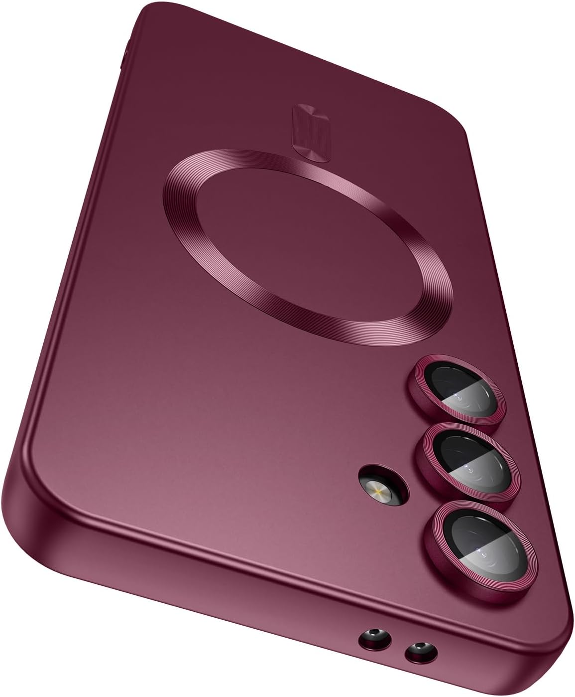 Magnetic for Samsung Galaxy S24 Plus Case [Compatible with MagSafe][Built-in Camera Lens Protector] Slim Soft Silicone Bumper Shockproof Metallic Luster Phone Case (Burgundy)