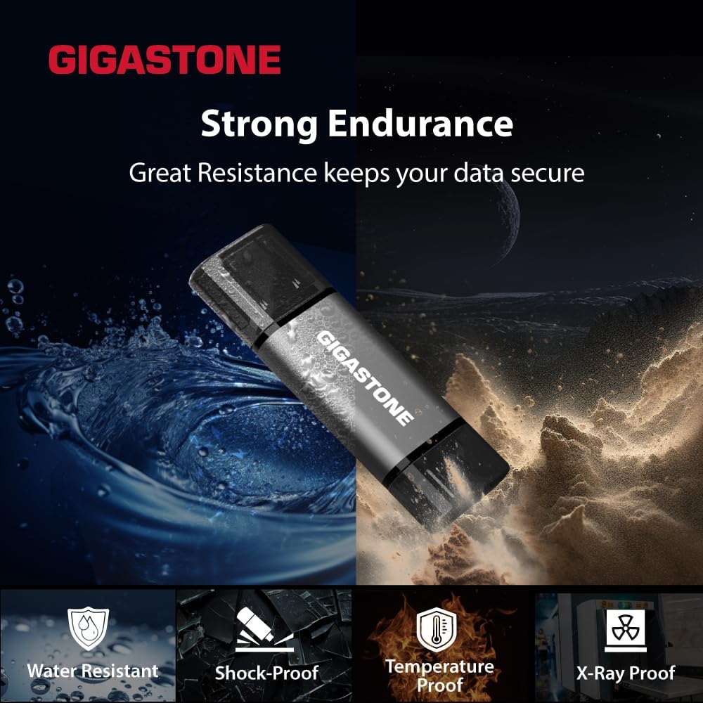 GIGASTONE 32GB Dual Flash Drive (2 Pack) Z40 USB 3.2 Gen 1, 2-in-1 Type-A & Type-C, 100MB/s Ultra Fast, Head Cap Design, Plug & Play for Smartphone/PC/Mac/TV/Car Audio, USB 2.0/3.0/3.1 Compatible