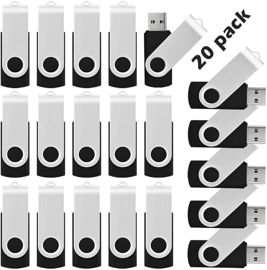 KOOTION 20pcs 1GB USB Flash Drives Bulk Flash Drives 1G Memory Stick Swivel Thumb Drives 2.0, Black, 20 Pack