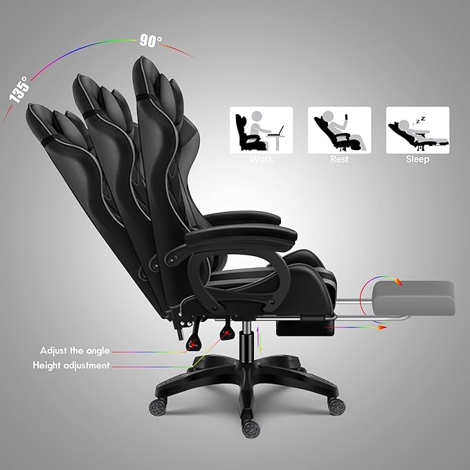 Ergonomic Professional Gaming Chair Gaming Chair with Massage Speaker LED Light and Footrest Comfortable Computer Recline with Headrest and Lumbar Support.Pink