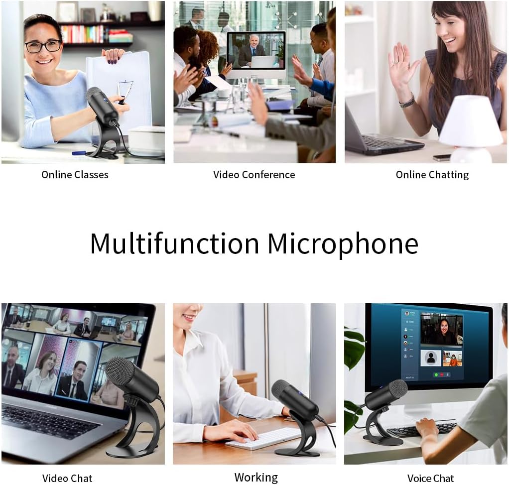 LIANGSTAR USB Computer Microphone, Podcast Mic Desktop with Mute Button for Recording Streaming, Omnidirectional Condenser, Plug&Play Stand with Volume Control for PC, Laptop, Mac, YouTube