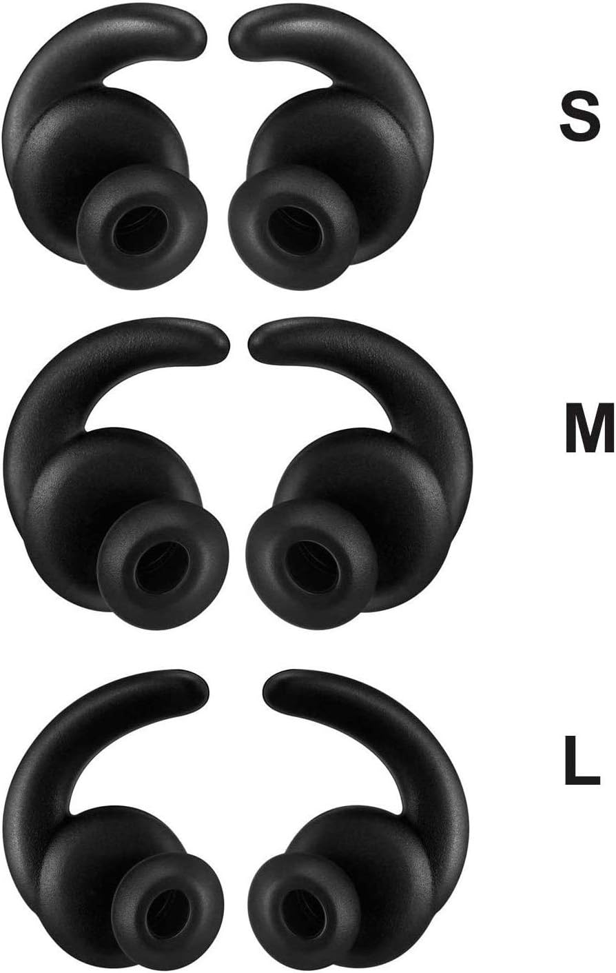 3 Pairs (S/M/L) Replacement Anti-Slip Silicone Eartips Earbuds Ear Tips Buds Eargels Compatible for Synchros Reflect BT Sports Wireless in-Ear Earphones (Black)