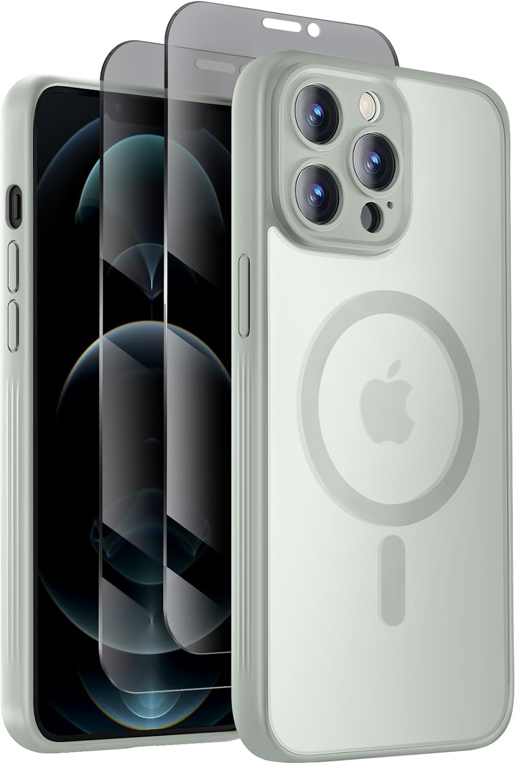 Designed for iPhone 12 Pro Case, Compatible with MagSafe, with Privacy Screen Protectors X2, [Camera Protection] [15FT Military Drop Protection] Shockproof Phone Case, 6.1", Calke Green
