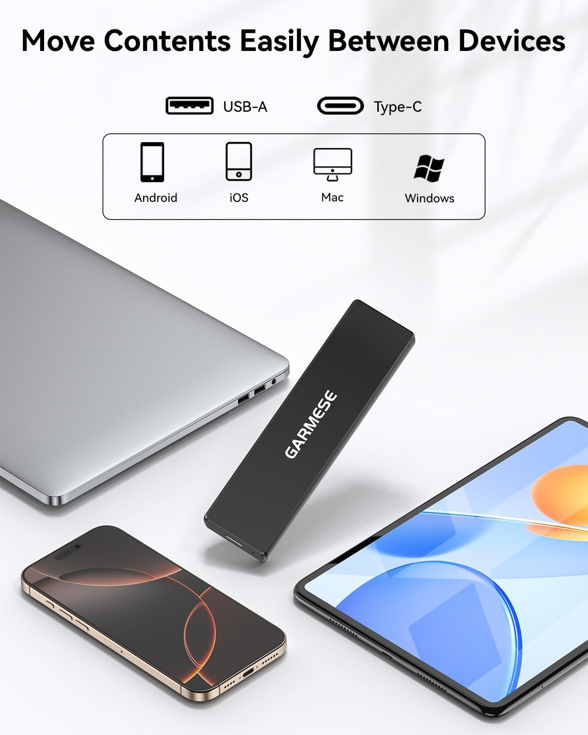 External SSD 512GB Portable SSD Speed Up to 1000MB/s USB 3.2 Gen 2, External Solid State Drives with Type-C Cable, Portable Solid State Drive for PC Mac Game Console