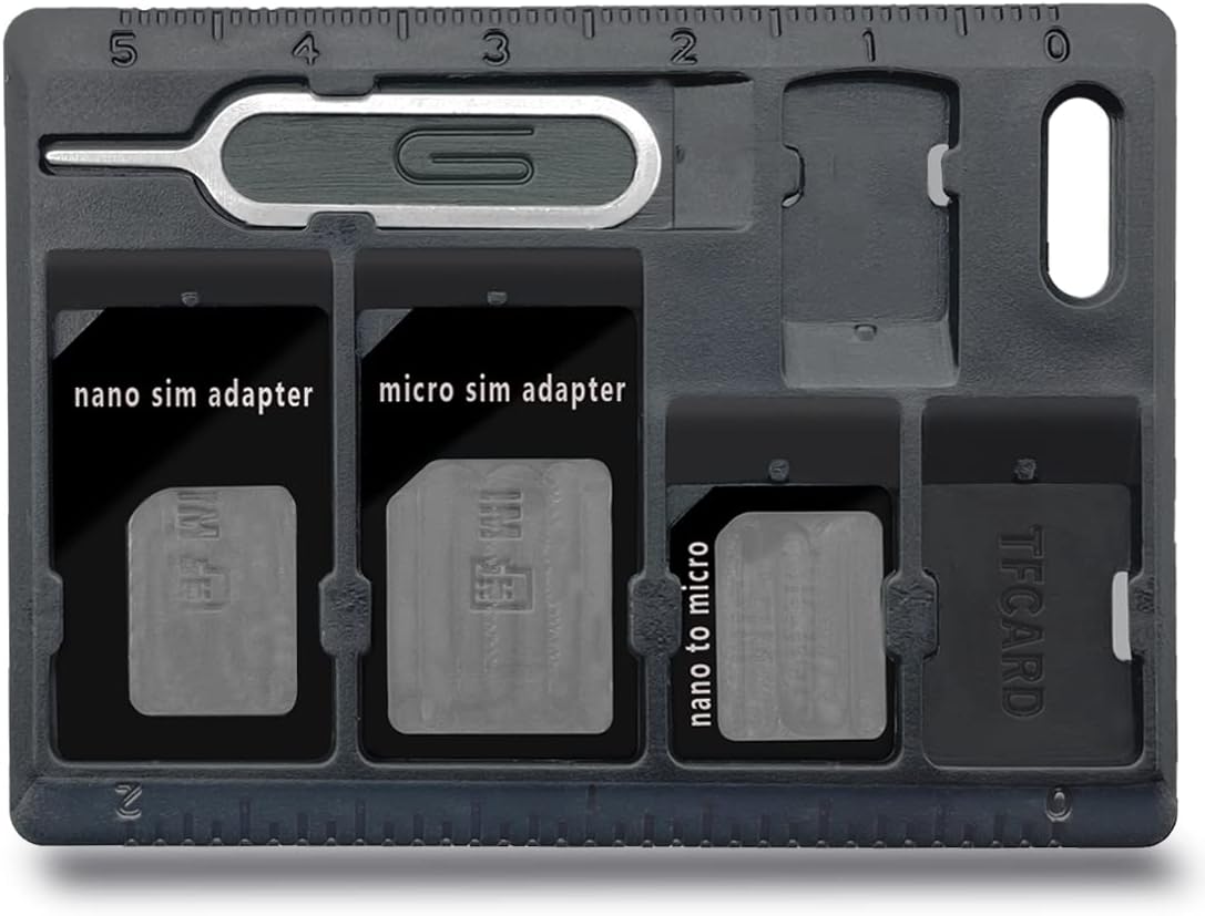 1 Pack SIM Card Holders with Tray Opener Pins, Card Storage Tool Set for Standard Micro Nano Micro-SD Memory Cards, with 3 Card Adapters and 1 Eject Pins - Black