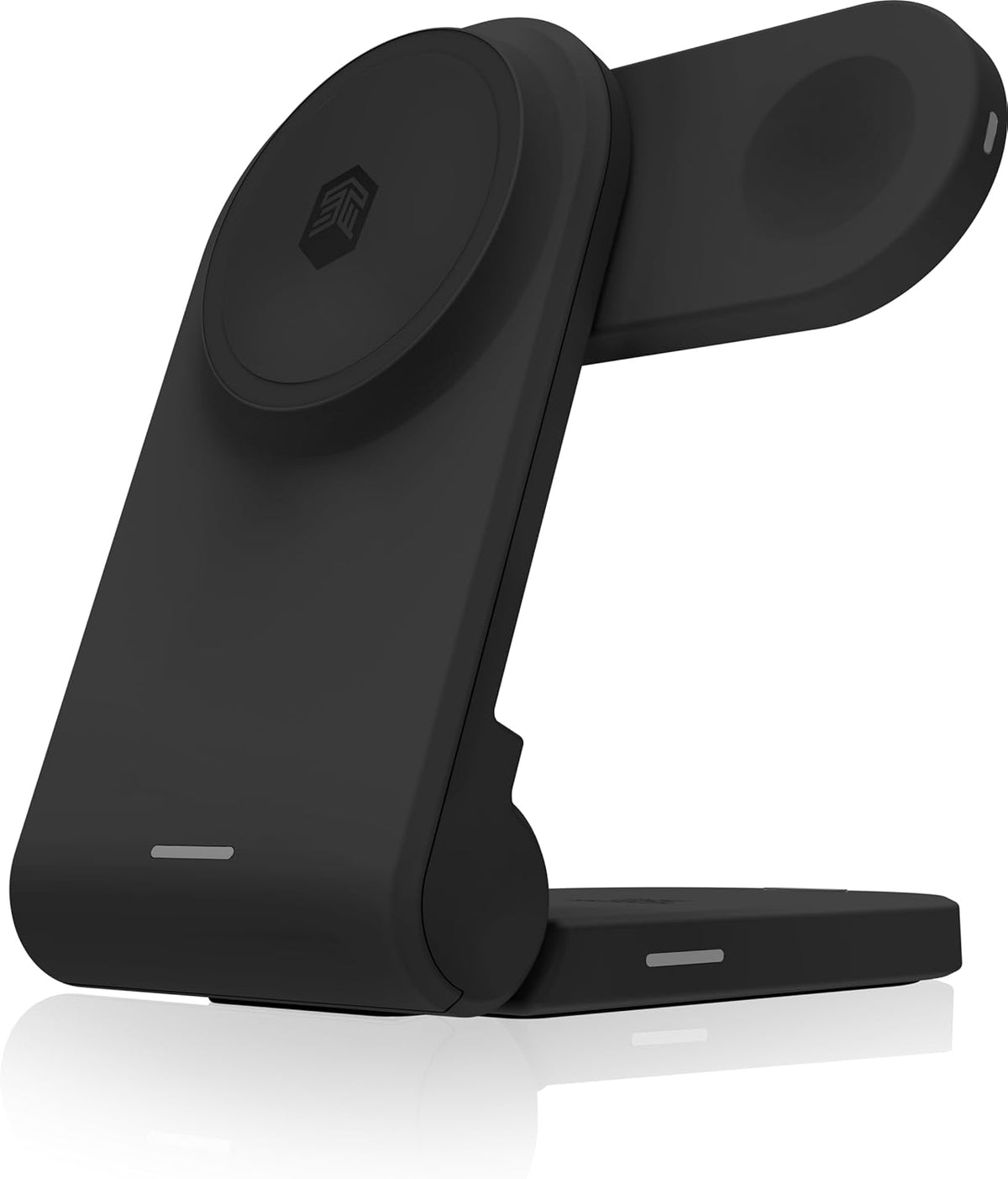 STM ChargeTree Mag: 3-in-1 MagSafe Wireless Charging Station for iPhone 16, 15, 14, 13, & 12 Series, Apple Watch, and AirPods - Foldable and Space-Saving Dock - Black