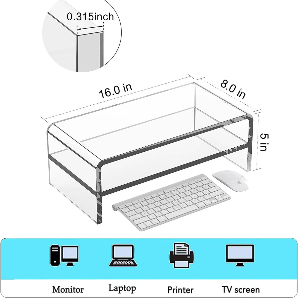 Generic 2 Riser16 inch Acrylic Monitor Stand, Tier Computer Monitor Stand Acrylic Computer Monitor Stand Riser