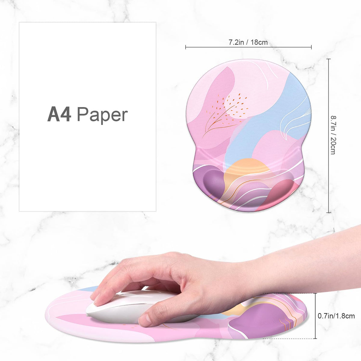 ITNRSIIET Ergonomic Mouse Pad with Gel Wrist Support Small Wrist Rest Smooth Surface Non-Slip PU Base Comfortable Office Supplies Pain Relief, 8.7 x 7.2 inches, Art Style Pattern
