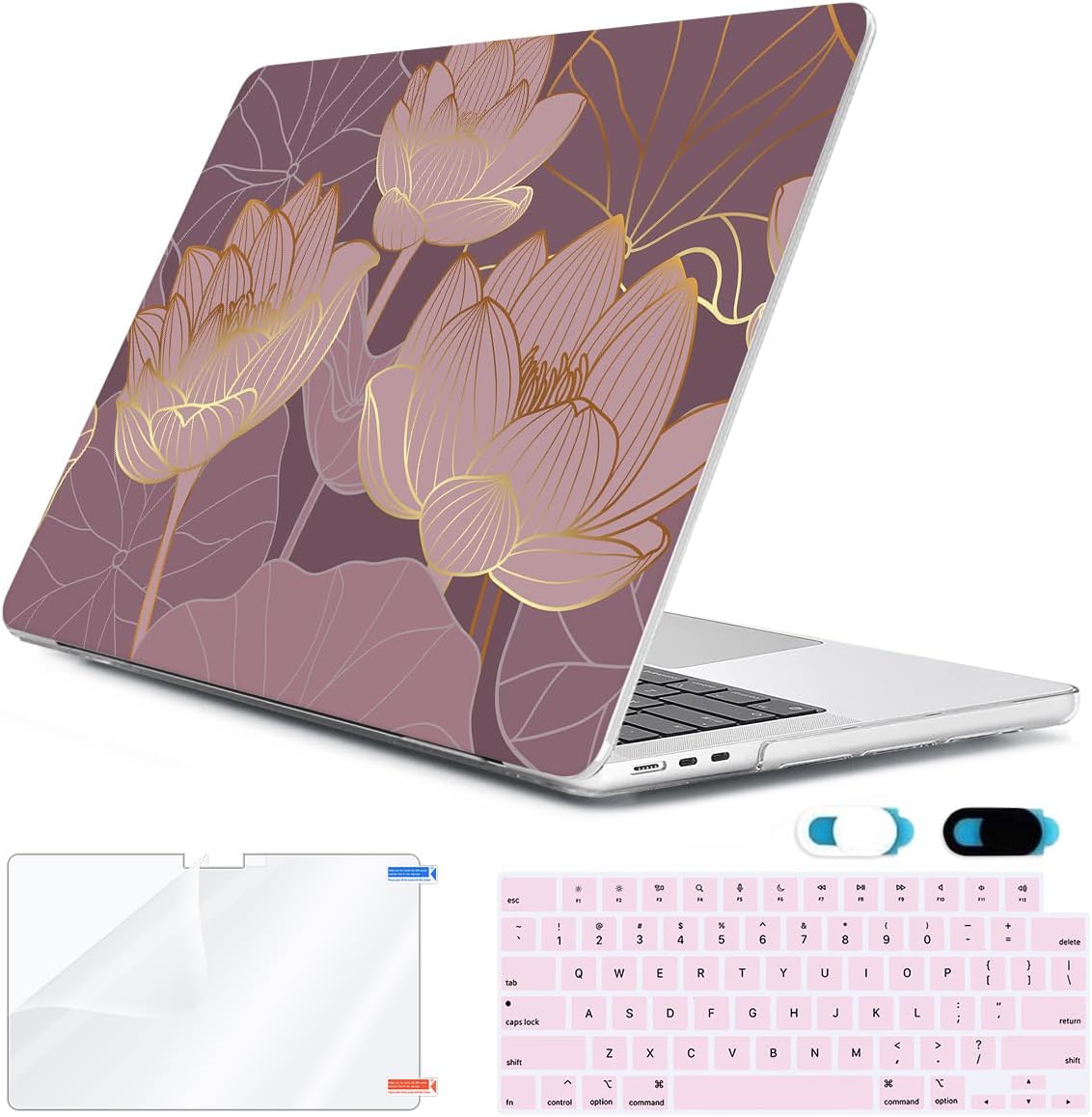 Compatible with 2025 2024 2023 2022 MacBook Air 13 inch Case M4 A3240 M3 A3113 M2 A2681, Hard Shell&Keyboard Cover&Screen Film&Webcam Cover for New M4 Mac Air 13.6 inch with Touch ID, Lotus