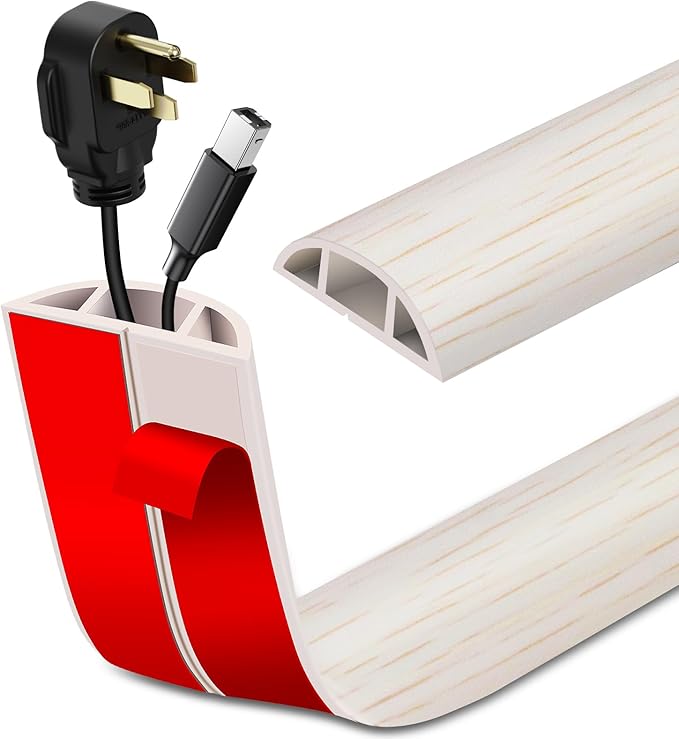 Floor Cord Cover Self Adhesive Cord Hider Floor Extension Cord Covers for Floor Power Cord Protector Cable Management Prevent Cable Trips Cable Cavity 0.51" W x 0.31" H (Beige Wood, 3.3Ft)