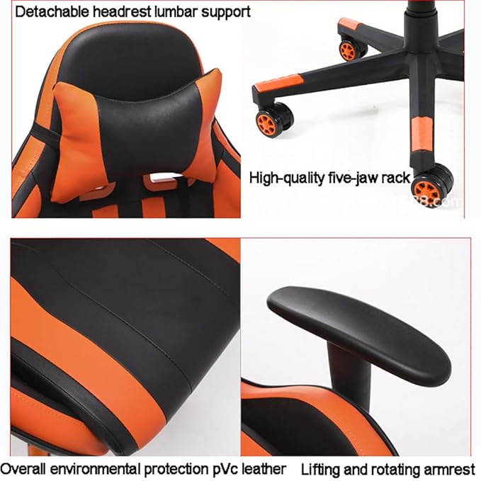 Computer Gaming Chair with Footrest Game Seat Internet Cafe Racing Competitive Office Computer Chair Home Recliner Adjustable Chair Headrest and Lumbar Support E-Sports Swivel ChairYellow