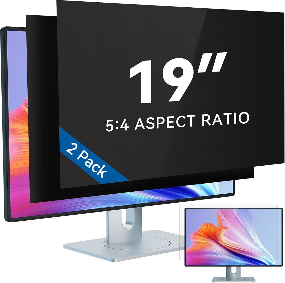 [2-Pack] 19 Inch Computer Privacy Screen Filter for 5:4 Widescreen Monitor, IPROKKO Removable 19inch Anti Blue Light Glare Privacy Shield, Anti Spy Security Protector for Hp Dell Asus Acer Samsung