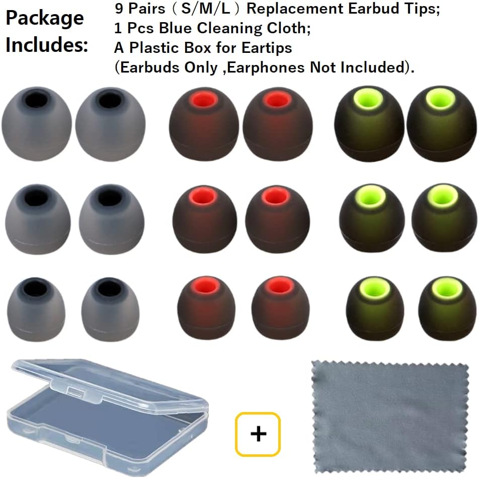 Earbud Tips Replacement Earbud Tips Ear Bud Replacement Pieces Silicone Soft and Comfortable Fit for Inner Hole from 3.8mm - 5.1mm Earphones 9 Pairs S/M/L