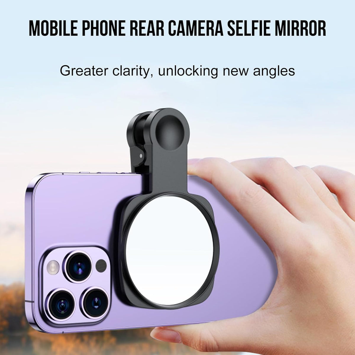 WOWNOVA Clip Selfie Mirror for Phone Back Camera - Live Streaming, Vlogging, HD Reflective Clip Compatible With iPhone Rear Camera, 2.36"