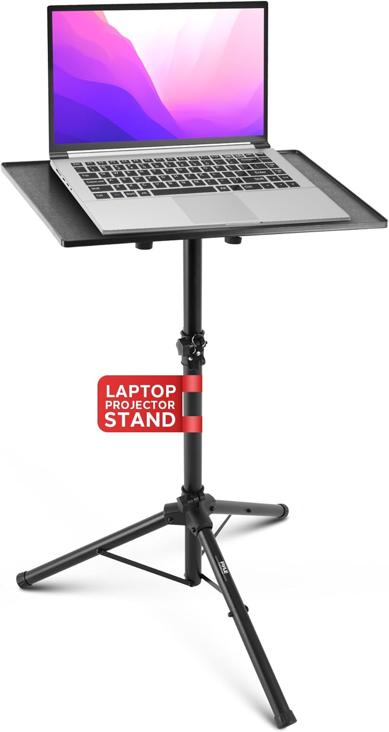 Pyle Universal Projector Stand – Adjustable Tripod for Laptop, DJ Gear, Projectors – Heavy-Duty, Portable – Height Adjustable 28" to 46" – Ideal for Stage, Studio, Office, Events