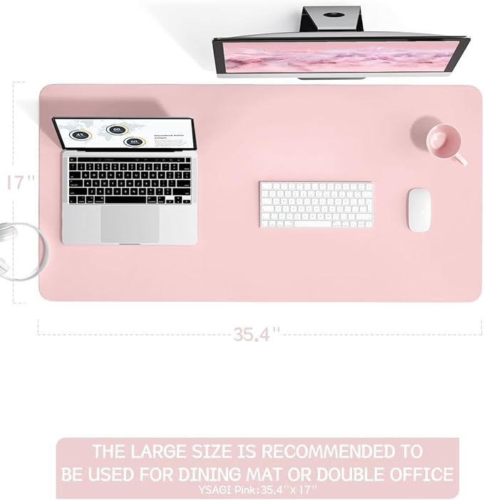 Writing Desk Pad Protector, YSAGi Anti-Slip Thin Mousepad for Computers,Office Desk Accessories Laptop Waterproof Desk Protector for Office Decor and Home (Pink, 35.4" x 17")