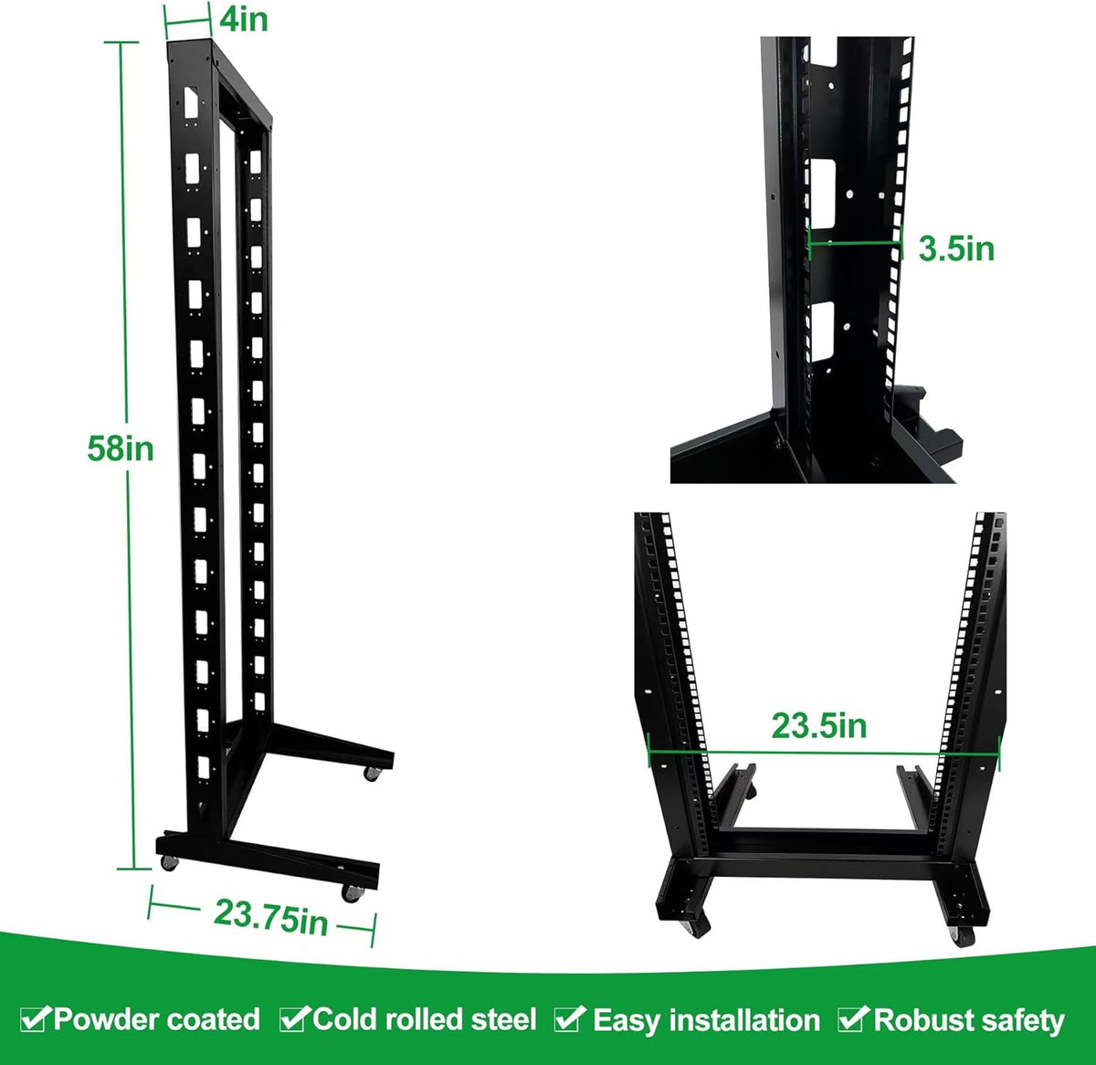 2 Post 29U Open Frame Server Rack 2-Post Server Rack Network Rack,with Movable casters，Comes with 2 Center Trays,for 19 Inch Equipment, Networking Data & IT Devices,1010lbs Weight Capacity(2P-DL-29)