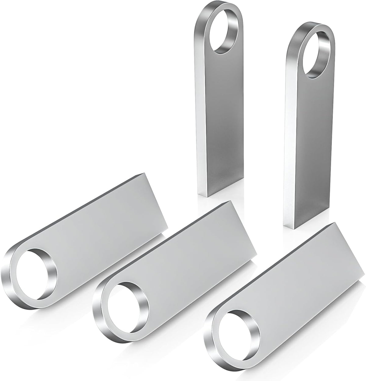 ABLAZE 16GB Flash Drive 5 Pack, Metal USB 2.0 Thumb Drives with Keychains USB Stick Pendrive (Sliver)