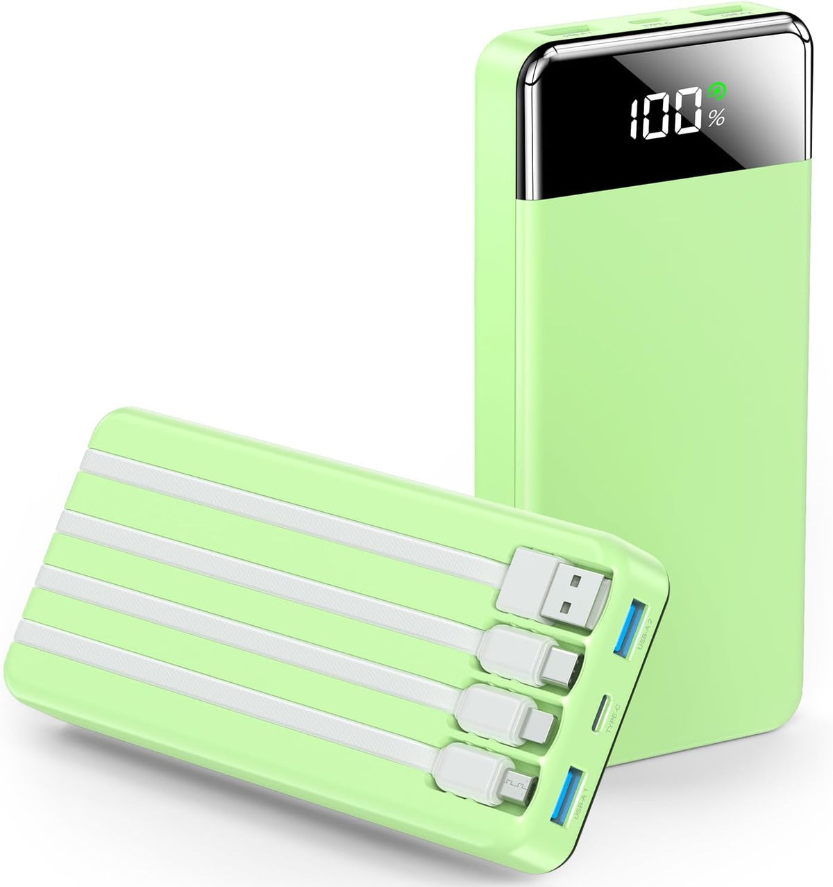 SABANI Portable Charger 35000mAh Power Bank - Portable Battery with 4 Built in Cables, 22.5W Fast Charging Battery Pack Compatible with iPhone 15 14 13 Samsung Android Cell Phone etc (1 Pack, Green)