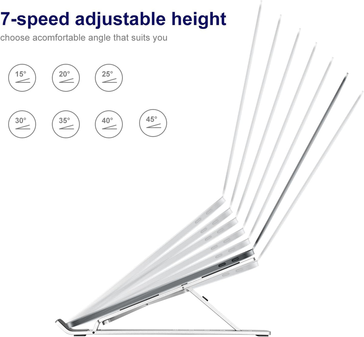 Ergonomic and Foldable Laptop Stand for Desk, Adjustable Riser, Fits All Laptops and Notebooks up to 17,Ultra-Thin,Ventilated Cooling,ABS+Silicone,Silver.