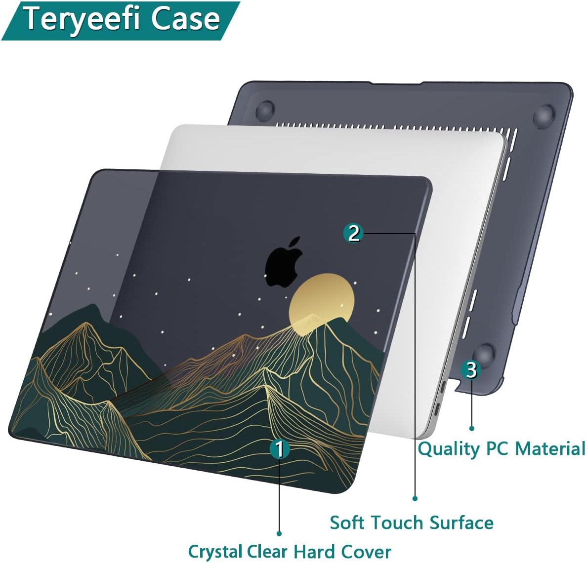 Teryeefi MacBook Pro 13 Inch Case, Hard Shell, Keyboard Cover, Screen Protector, A2338 A2251 A2289 A2159 A1989 A1706, Landscape