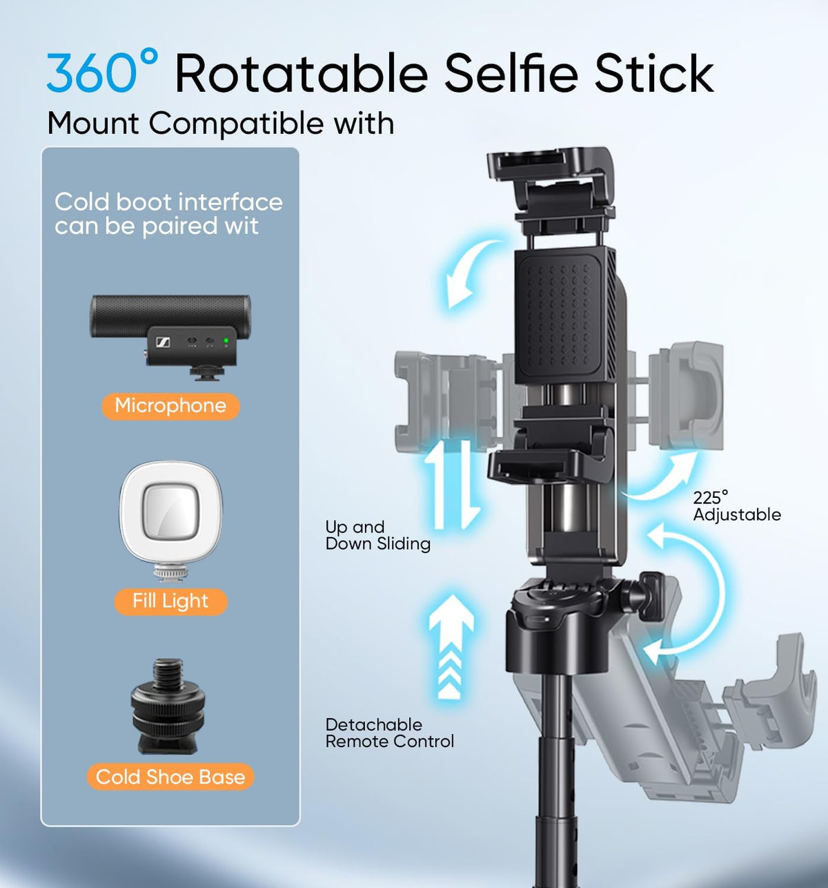 MAGIC JOHN Phone Tripod, Portable Selfie Stick, Pocket Size Tripod for iPhone, Selfie Stick with Wireless Detachable Remote Control & 2 Fill Light for Photograph, Live Streaming, Video Recording