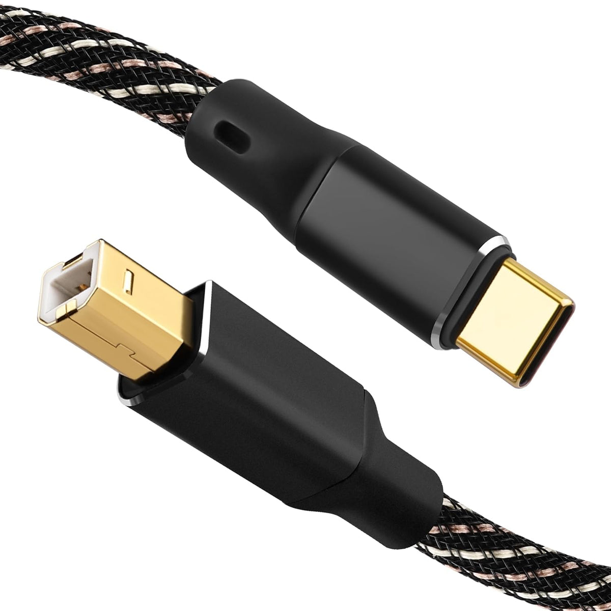 6N (1.64ft/0.5m) USB B to USB C Audio Cable, OFC Gold-Plated Braided Printer Cable, for Hi-Fi DAC, Amplifier, DJ