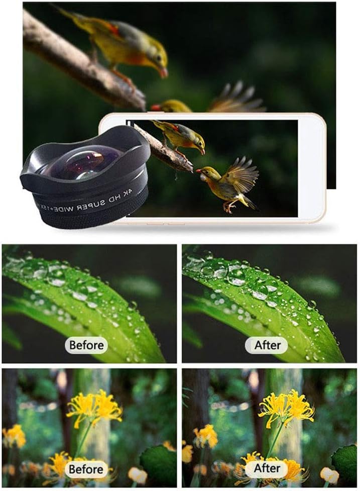 Andoer 4K Smartphone Camera Lens 0.45X Wide Angle 15X Macro Phone Lens with Universal Clip