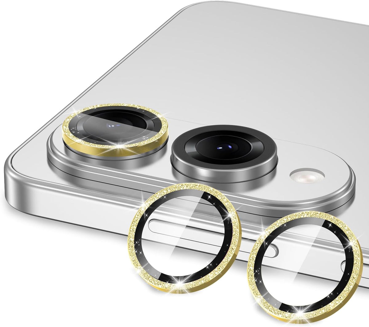 for Samsung Galaxy S25 Edge Camera Lens Protector, Individual Metal Ring Tempered Glass Lens Cover, [Strong Adsorption] Scratch Resistant Ultra-Thin HD Clear Lens Cover, 1 Set-Gold Sparkly