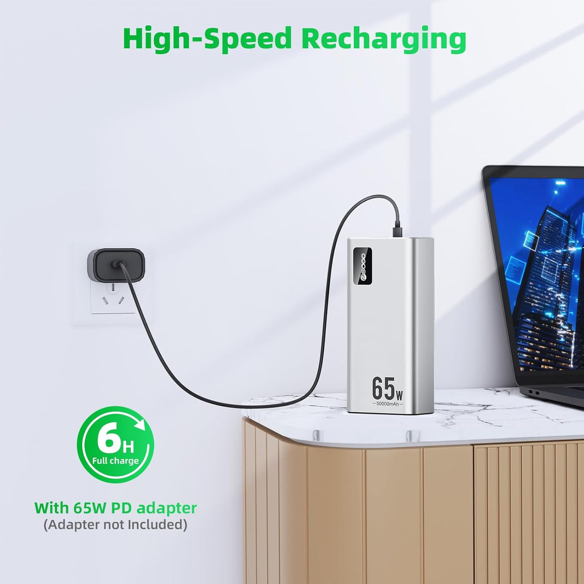 Power Bank Fast Charging 50000mAh, 65W Laptop Portable Charger USB C Compatible with MacBook Dell, PD External Battery Bank Compatible with iPhone 14/13, Cell Phone, Tablet, 3 Output &1 Input