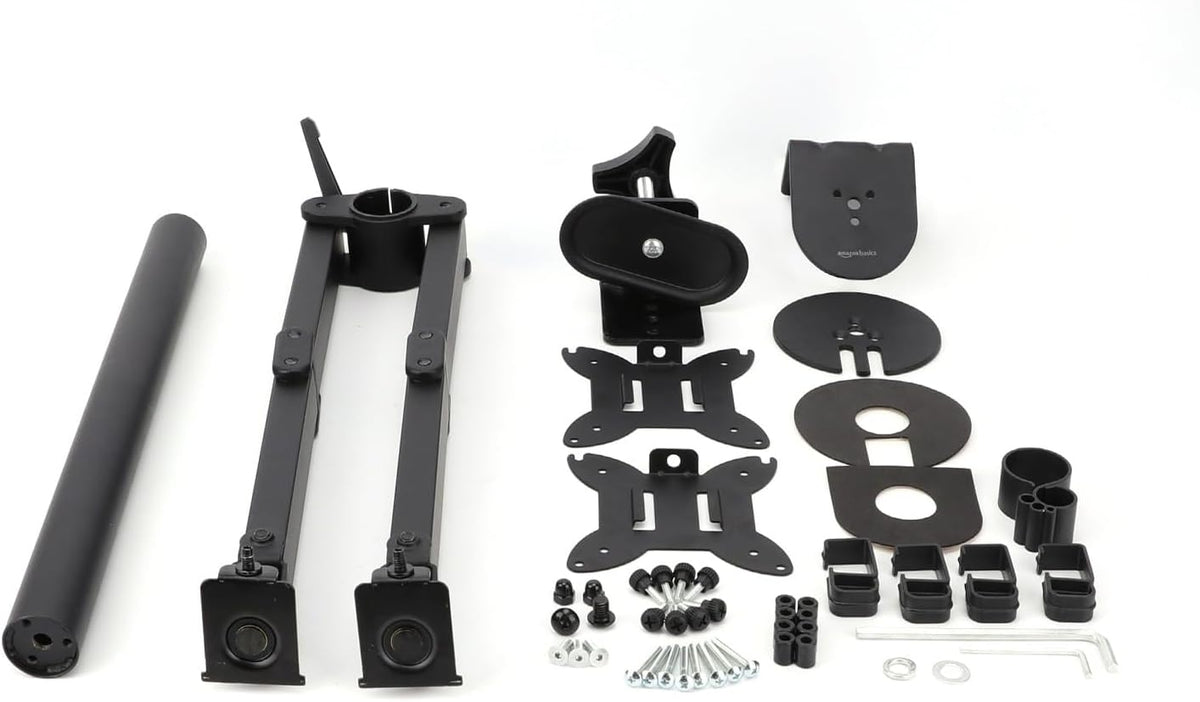 Amazon Basics Adjustable Dual Computer Monitor Arm Mount, Holds up to 32" Monitors, Black