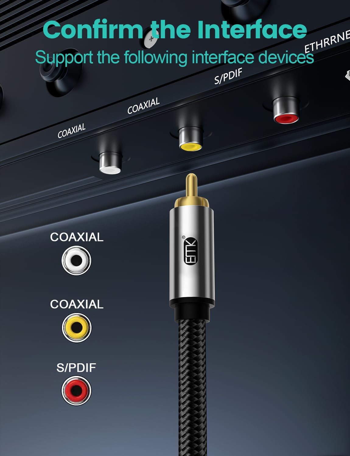 90 (90 26FT/8M) EMK Degree Subwoofer Cable,RCA Male to Male Digital Coaxial Audio Cable for Television, DVD Player