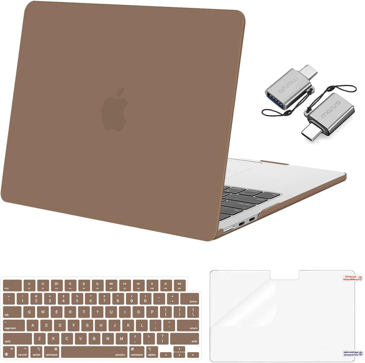 MOSISO Compatible with MacBook Air 13 inch Case 2025 2024 2023 2022 M4 A3240 M3 A3113 M2 A2681, Plastic Hard Shell&Keyboard Cover&Screen Film&Type C for MacBook Air 13.6 inch Case, Caramel Brown