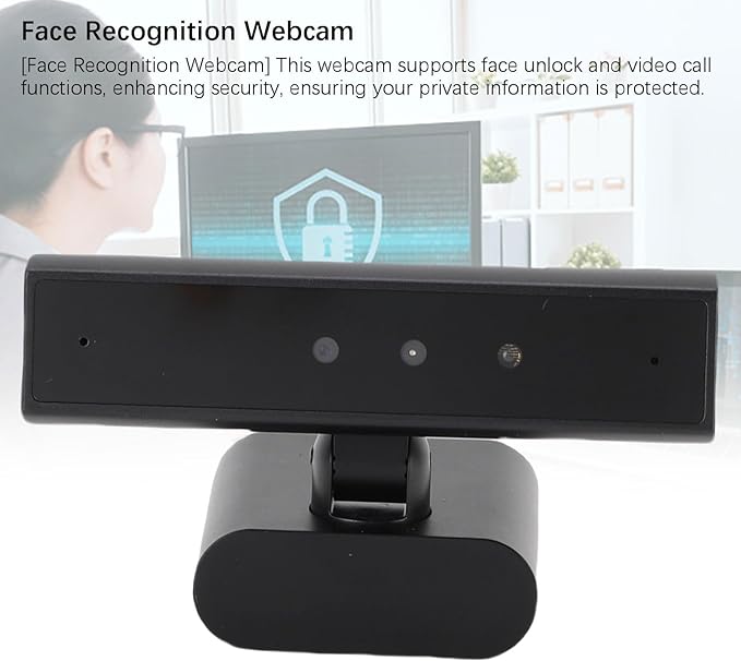 ASHATA Face Recognition Webcam Wins 10 and 11 5MP 85 Degree View Face Unlock Computer Camera with Mic for Desktop Computer Laptop Meeting Video Calls etc.