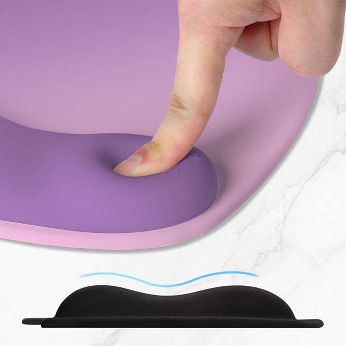 ITNRSIIET Ergonomic Mouse Pad, Cushioned Gel Wrist Rest, Non-Slip Base, Smooth Surface, Cute Multi-Color, 9.5 x 8.2 in, Purple Pink Gradient